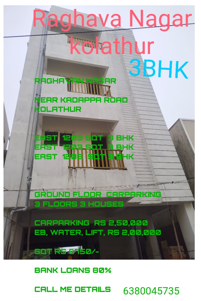 3 BHK Flats For Sale  in Raghavan Nagar, Near Kadappa Road, Kolathur