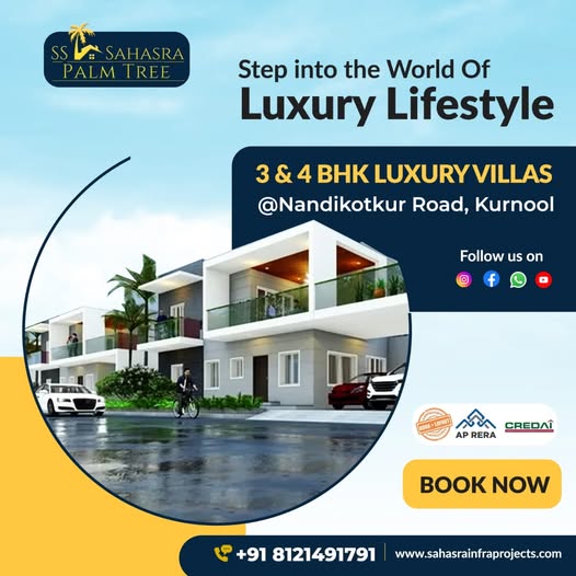 Landscaped Garden villas in Kurnool with Shuttle Badminton || SS Sahasra Palm Tree 3 and 4BHK Villas 
