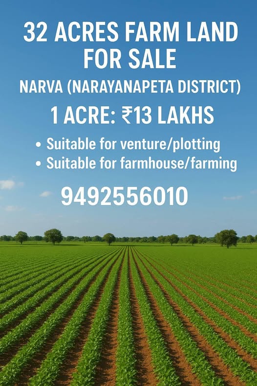 32 Acres Farm Land For Sale In Narva Narayanpeta