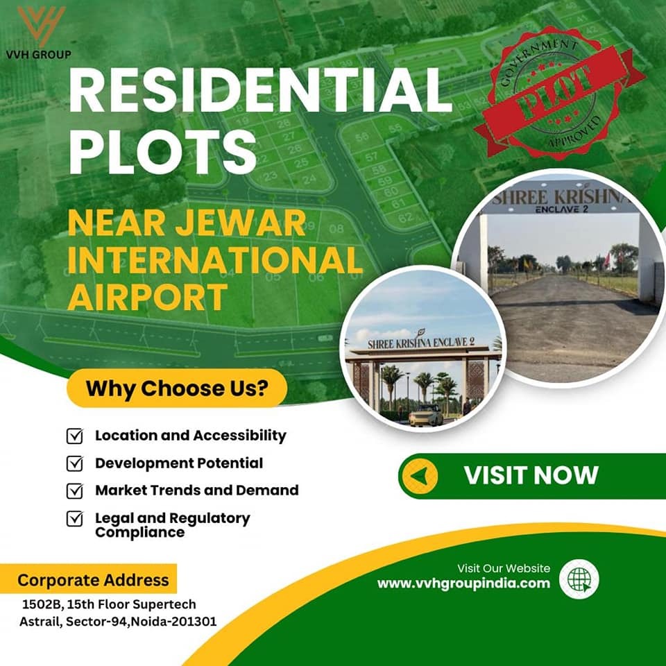 Prime Open Plots for Sale in Shree Krishna Lounge Near Jewar International Airport