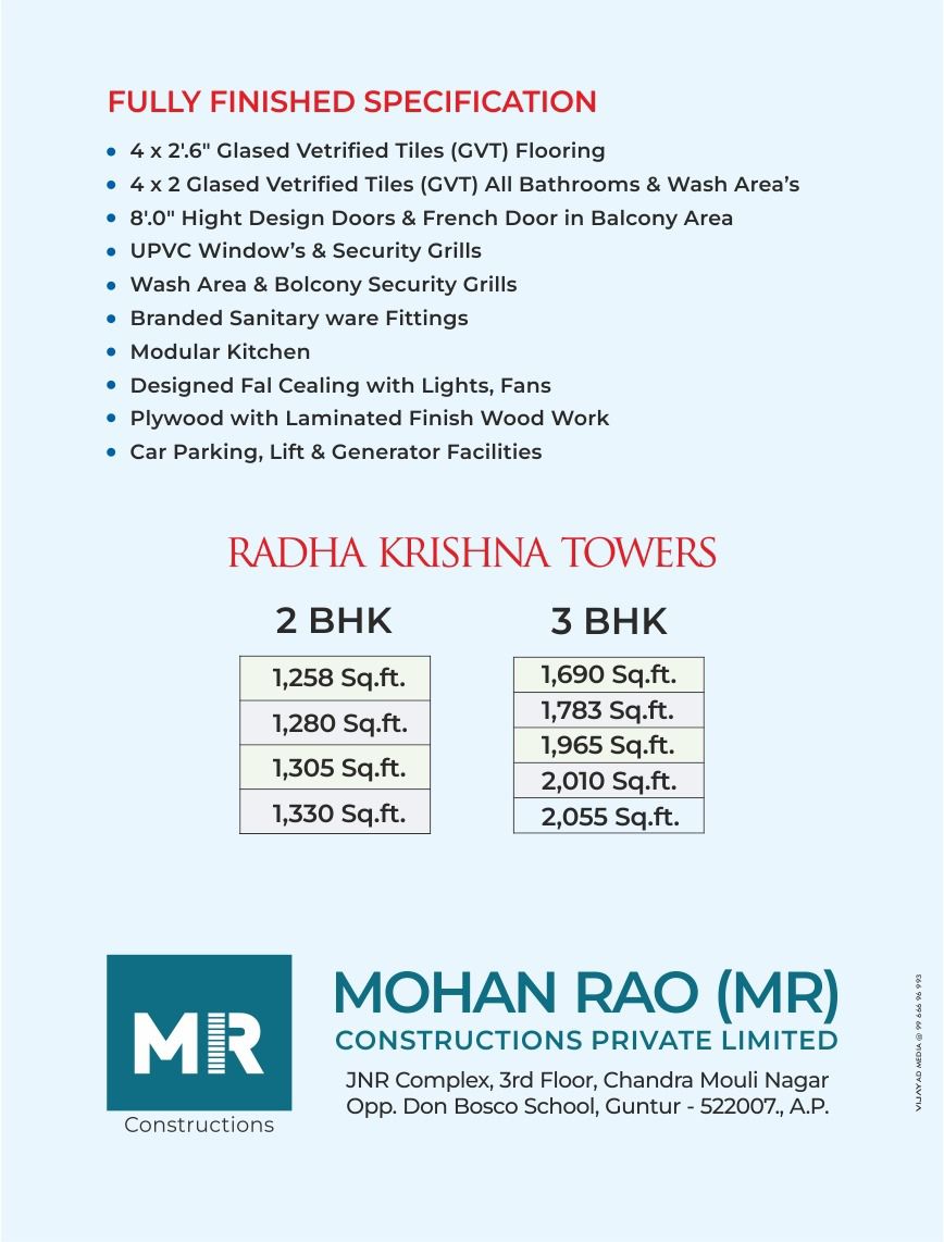Premium Gated Community Apartments 2 & 3 bhk flats for sale  in Guntur
