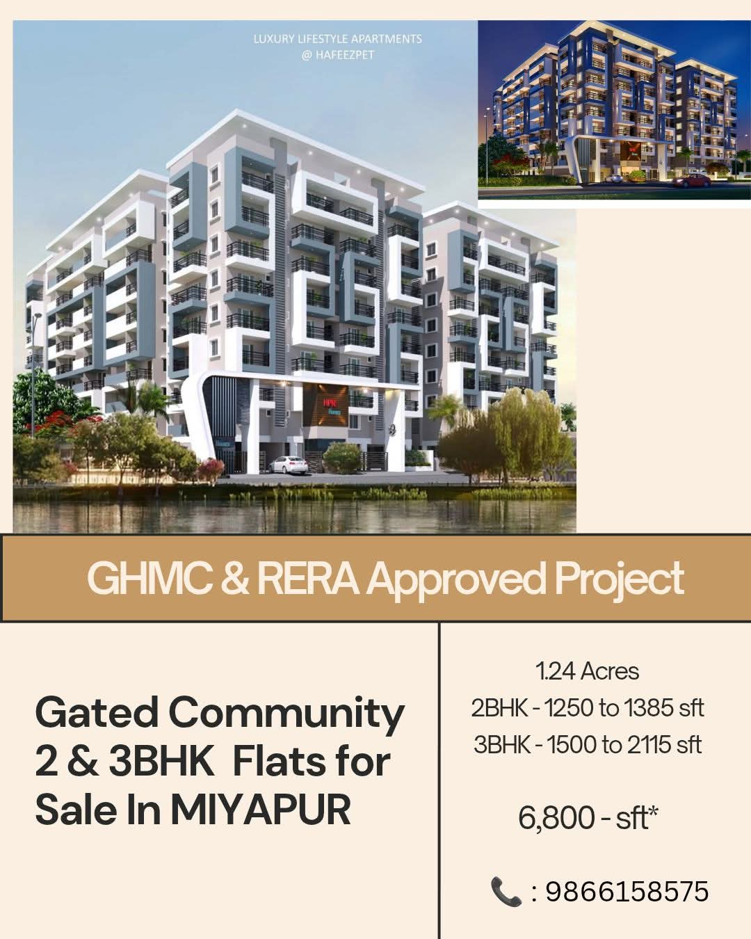 Gated Community 2 Bhk & 3BHK Flats for sale at Miyapur
