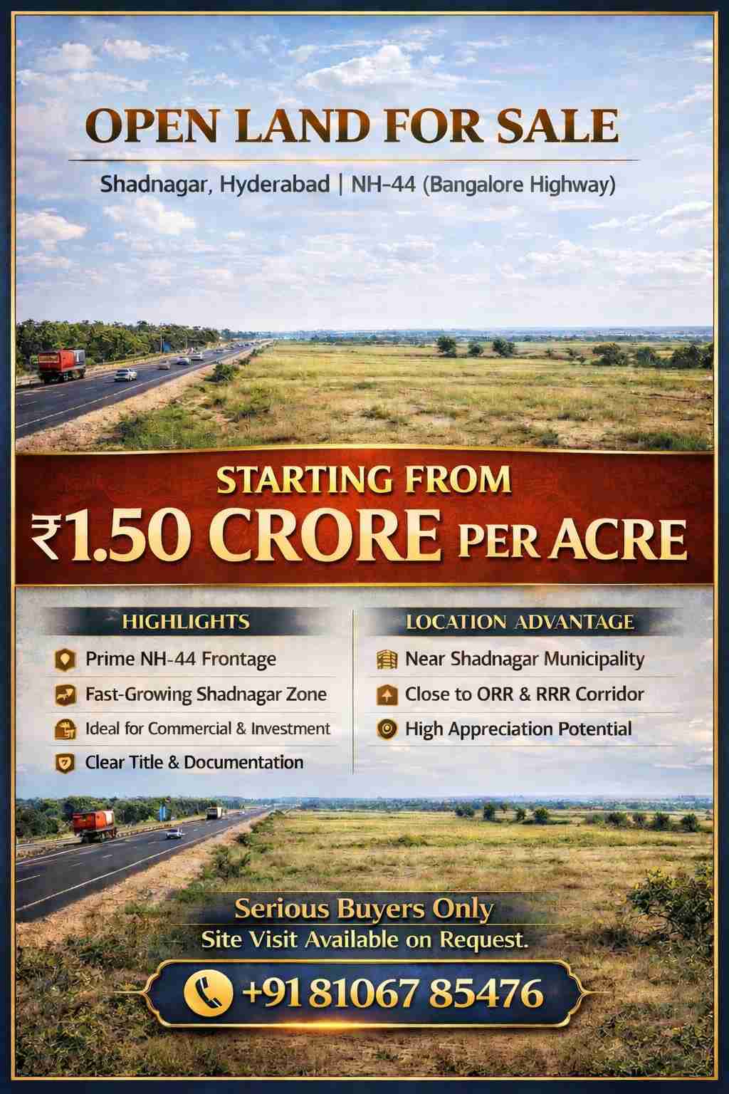Prime Open Land for Sale – Shadnagar, Hyderabad (NH-44)