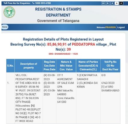 GP Open Plot in Shamshabad, Peddathupra