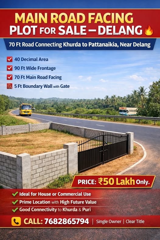 Open Plot For Sale At Pattanaikia Khurda Road, Near Delang