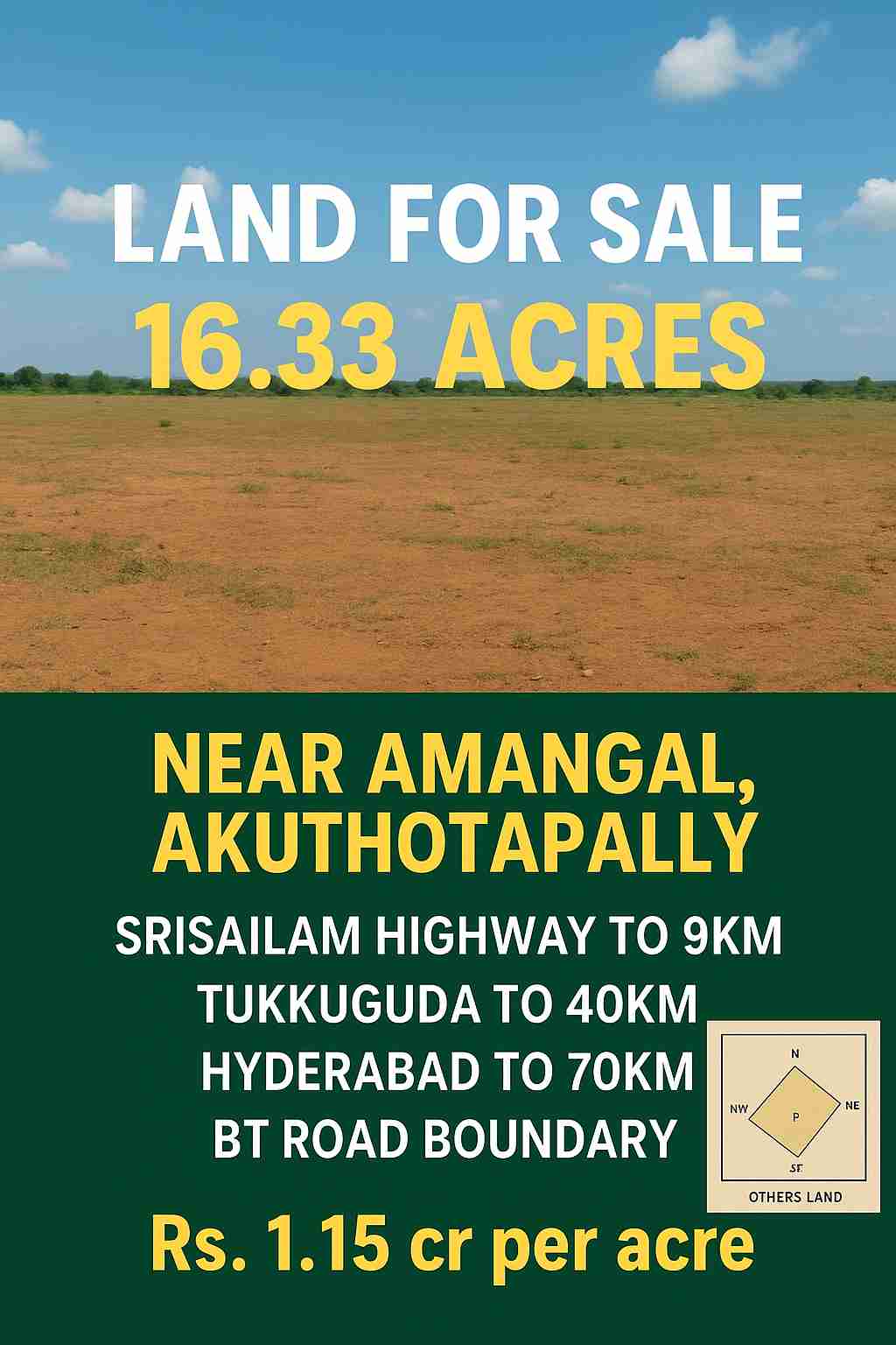 16.33 Acrs for sale
 srisailam highway to 9km