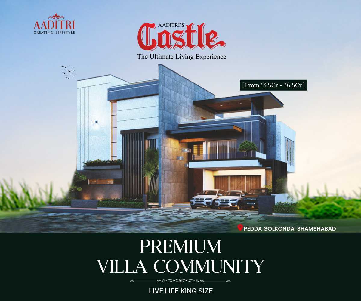 CASTLE,
TRIPLEX VILLA GATED COMMUNITY,
NANDIPALLE, PEDA GOLKONDA EXIT NO:15, HYDERABAD,.