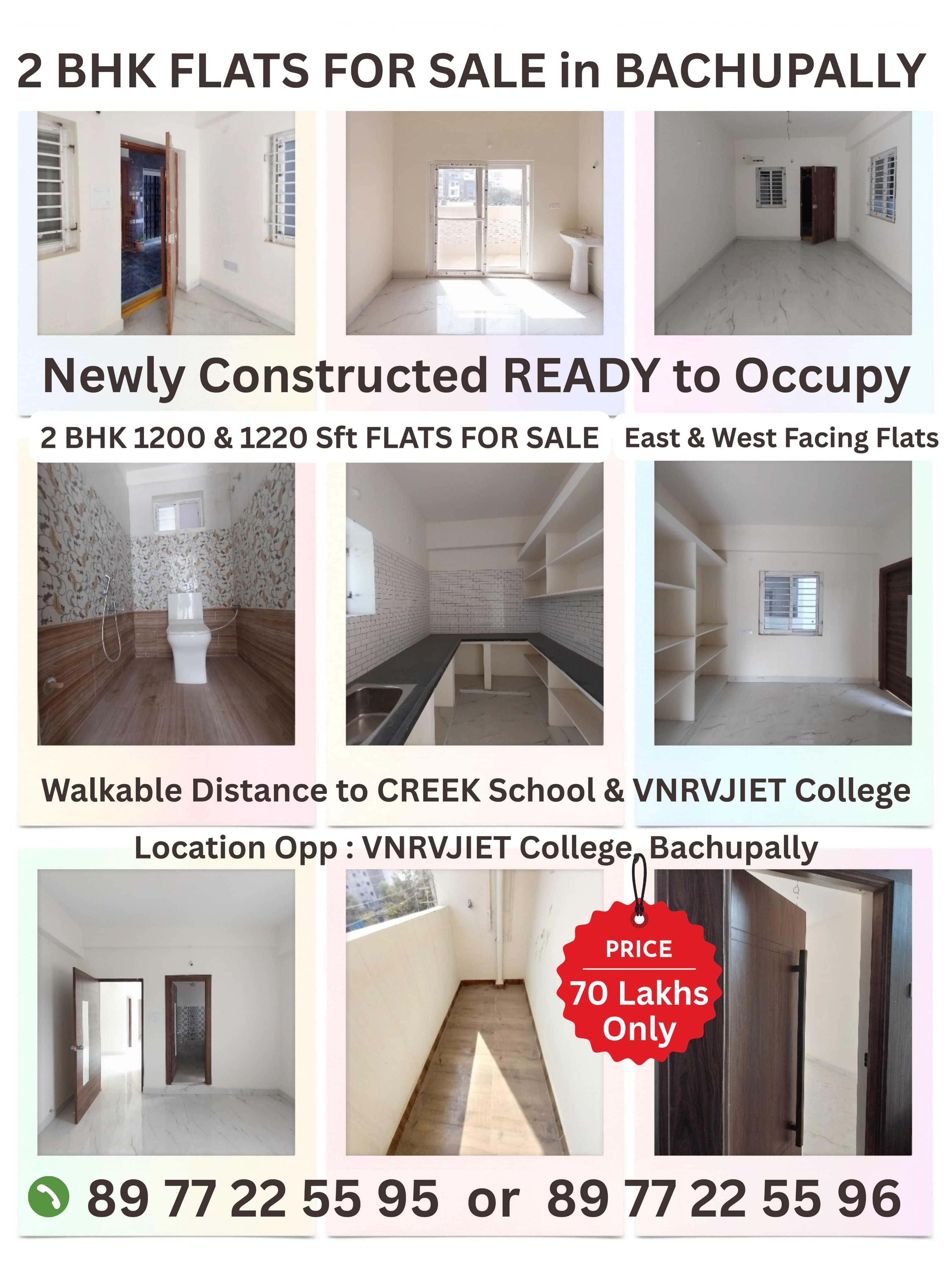 Newly Constructed Ready to occupy
2 BHK Flats for  sale in Bachupally
