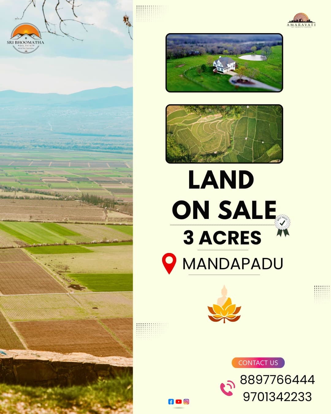 3 Acres  Lands for sale at Mandapadu Amaravati