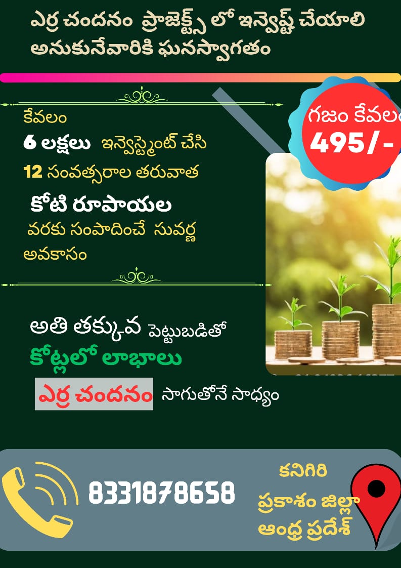 Red sandal Farm lands At kanigiri | Prakasham District 1.7 Km From National Highway | Rs. 495 per Sq. Yard