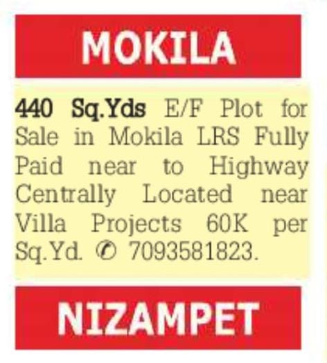 440 Sq. Yds East-Facing Plot for Sale in Mokila, Hyderabad