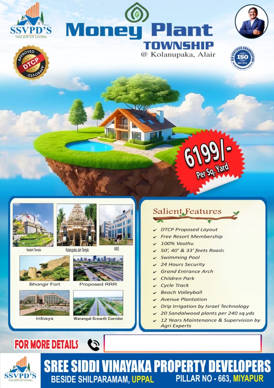 Open Plots for Sale in Money Plate Township at Kolanupaka, Alair