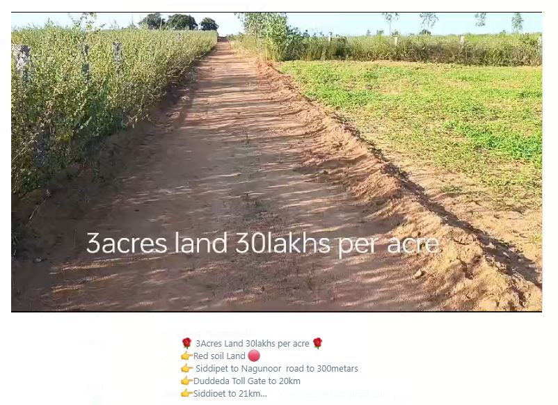 3 Acres Agricultural Land for Sale in Siddipet