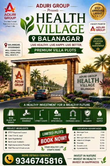 Residential Plots for Sale in Balanagar Hyderabad, Aduri Group Golden Heights Health Village, Balanagar