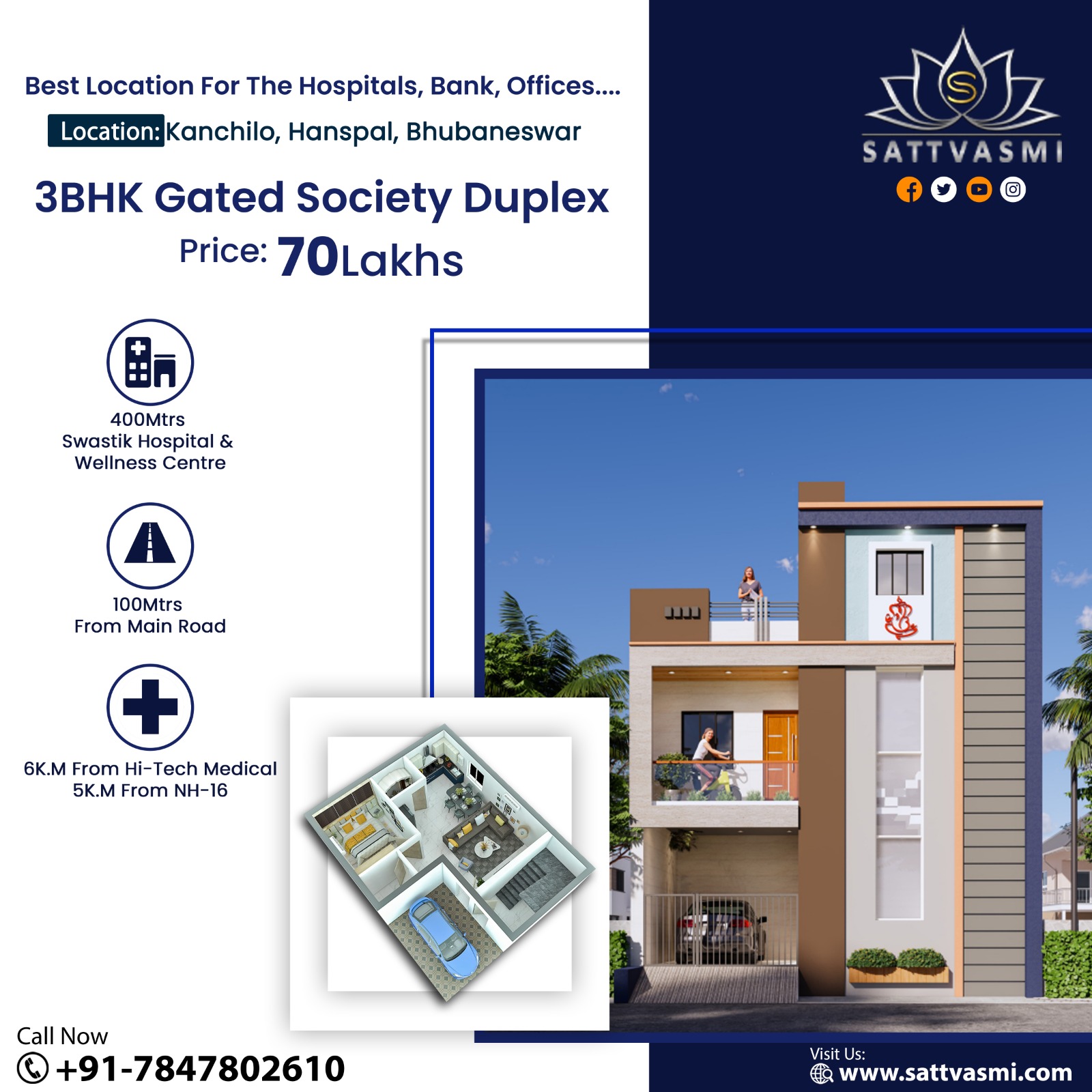 3BHK Gated Society Duplex House for sale at kanchilo, hanspal , bhubaneswar