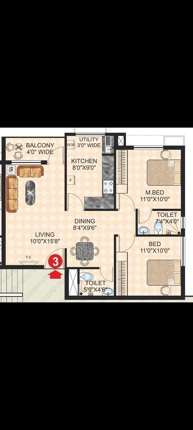 Furnished 2 BHK Flat For Sale in Vyasanagar, KPT