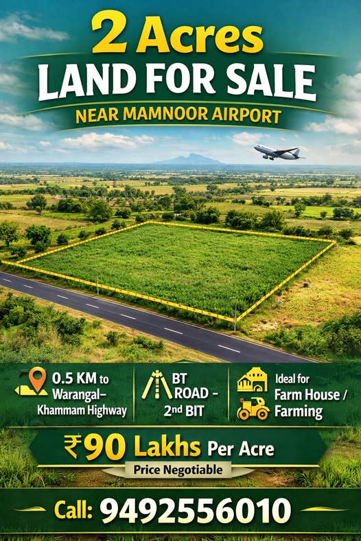 2 Acres Land For Sale Near Mamnoor Airport