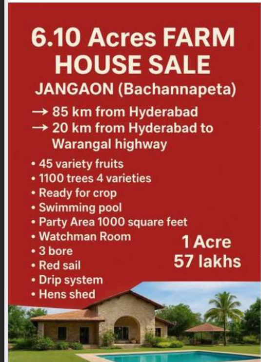 6.10 Acres Farm House For Sale In Jangaon