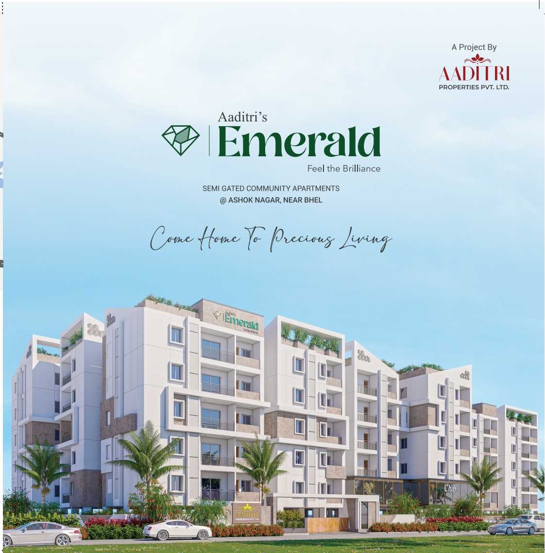 EMERALD,
SEMI GATED COMMUNITY APPARTMENTS,
ASHOK NAGAR, NEAR BHEL, HYDERABAD,.