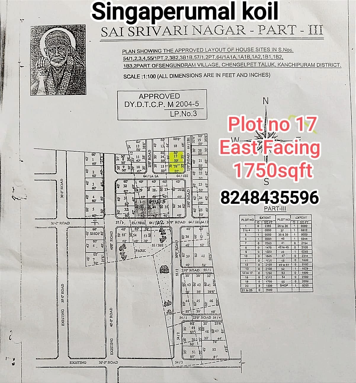 Prime Eastbound Land For Sale near Singaperumal Temple,Srivari Nagar, GST Road