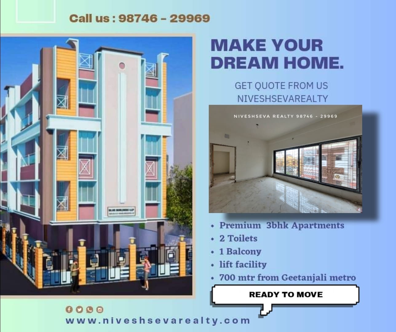 RERA Approved  New Spacious 3BHK Flat for Sale in  Naktala 