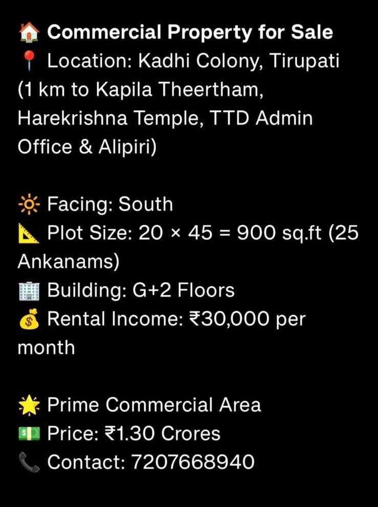 Commercial Property For Sale In  Kadhi Colony Tirupati