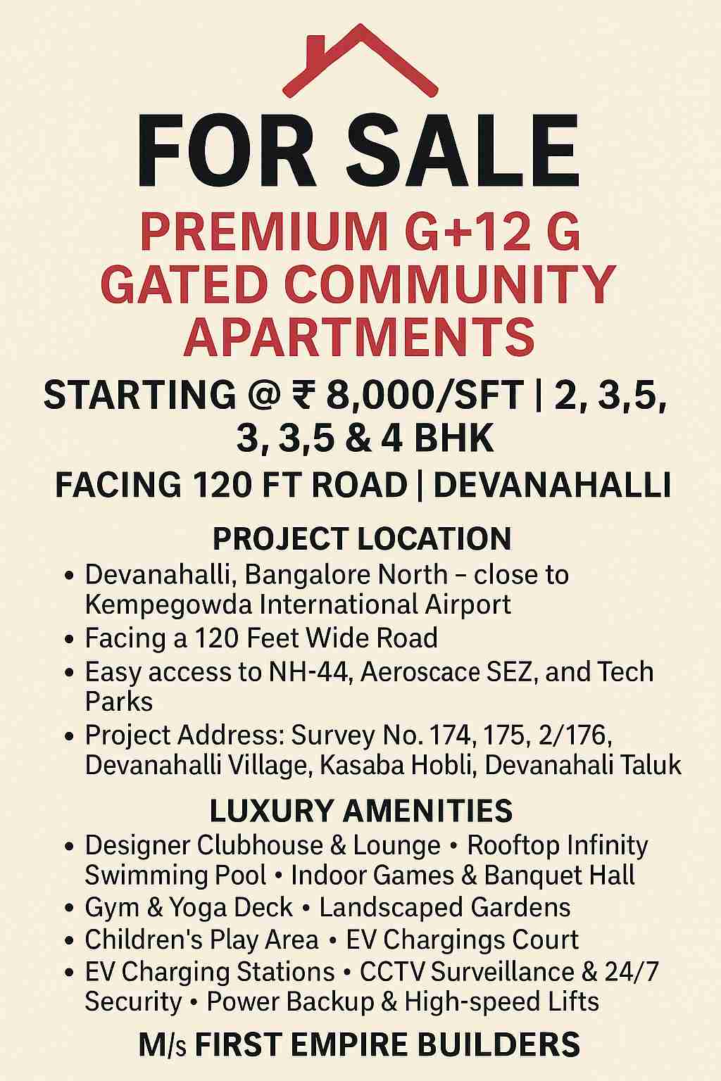 Premium G+12 Gated Community Apartment Flats for sale near Bangalore Airport