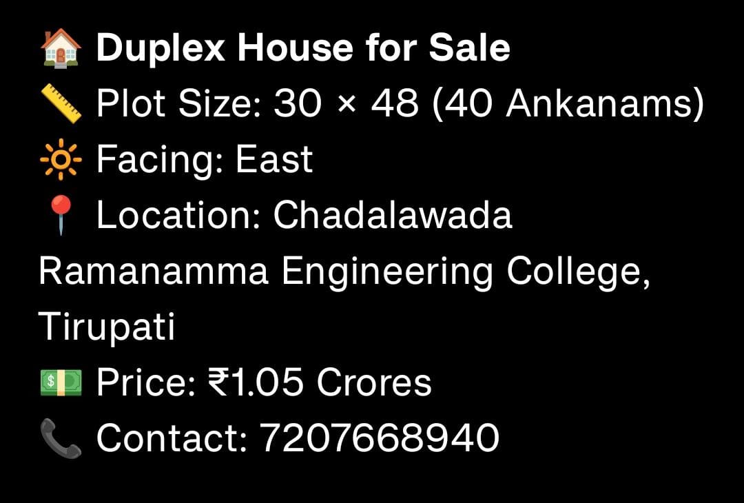 Duplex House For Sale In Chadalawada Tirupati