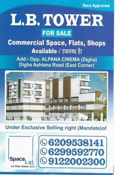 Commercial Space, Flats, and Shops for Sale in L.B. Tower at Digha Main Road, Opposite Alpana Cinema, Patna
