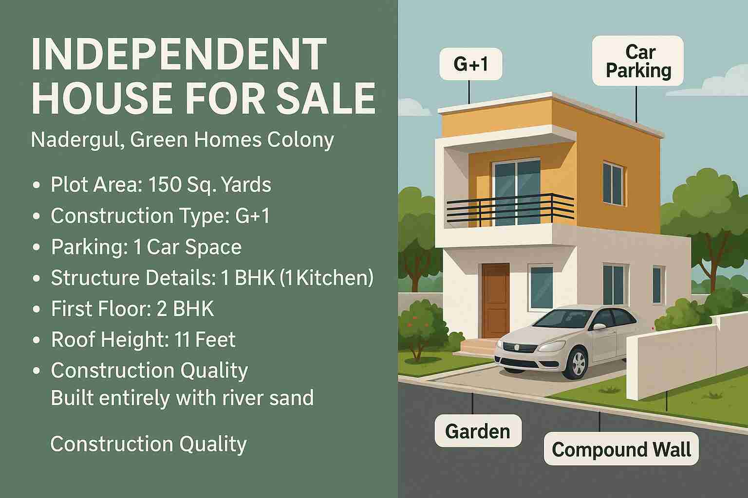 Independent House for Sale Nadergul, Green Homes Colony